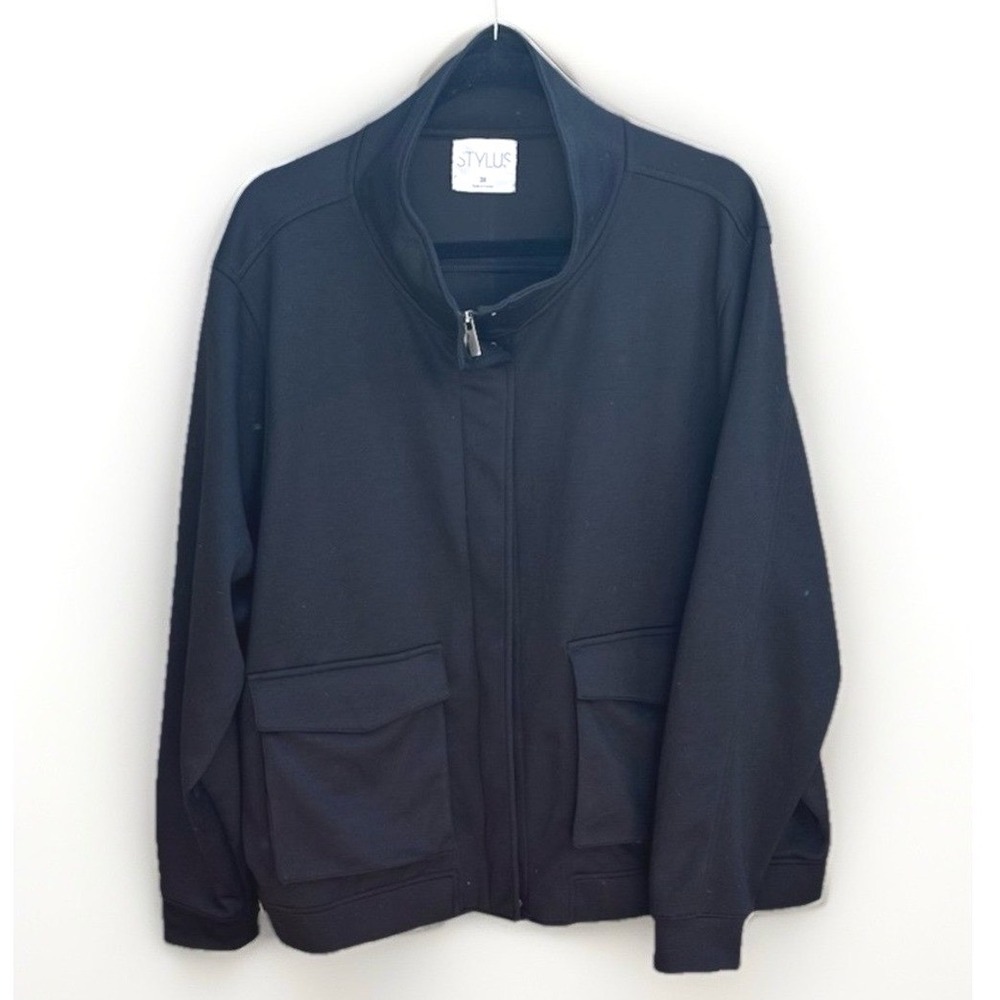 Stylus Womens Black Utility Bomber Jacket Mock Neck Zip Snap Front Size 3X